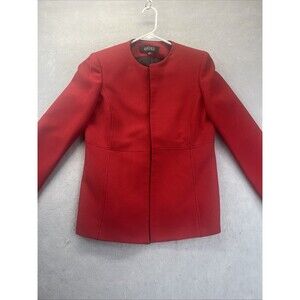 Kasper Size 8 Red Black Stitching Open Front Blazer Long Sleeve
